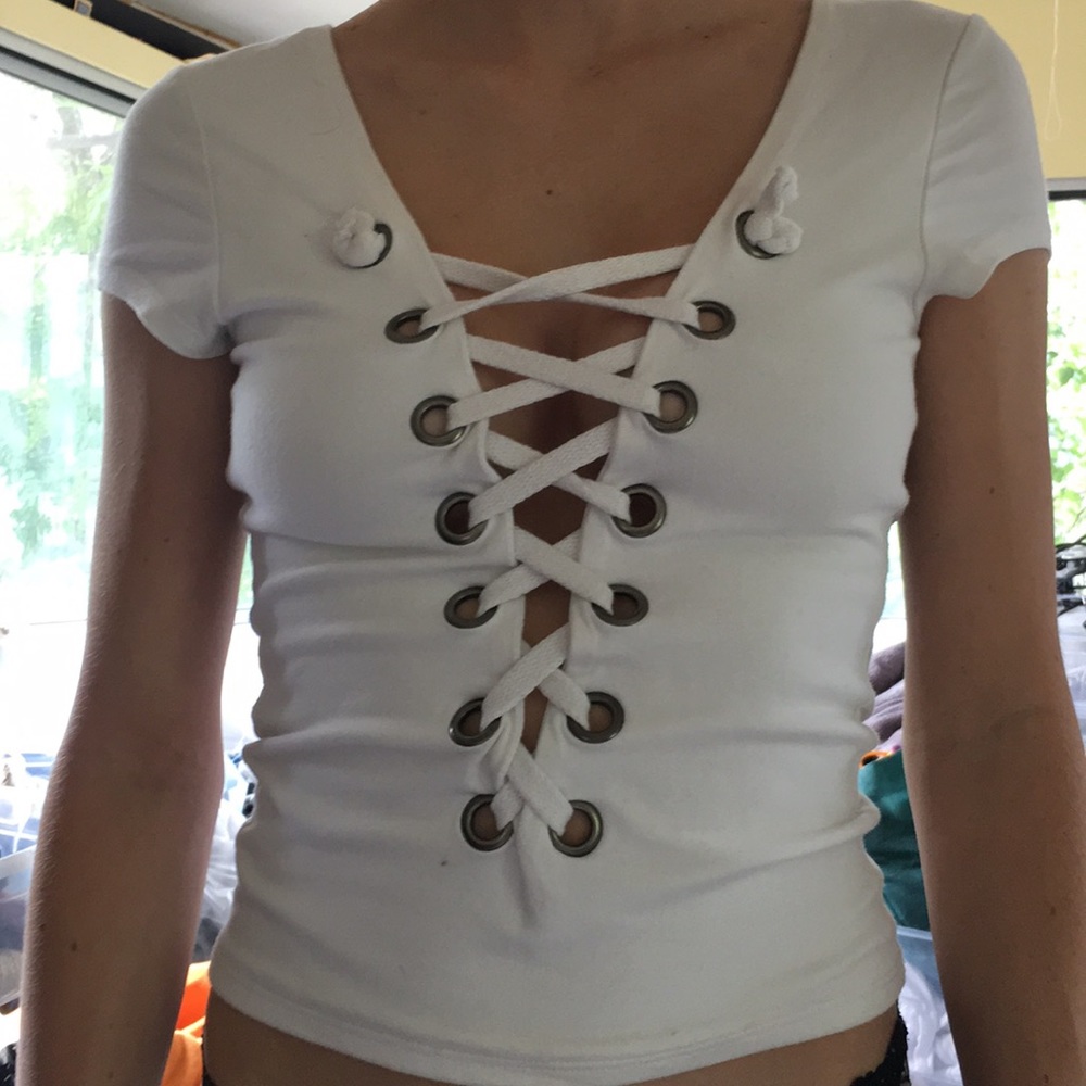 LF emma and Sam white lace up top